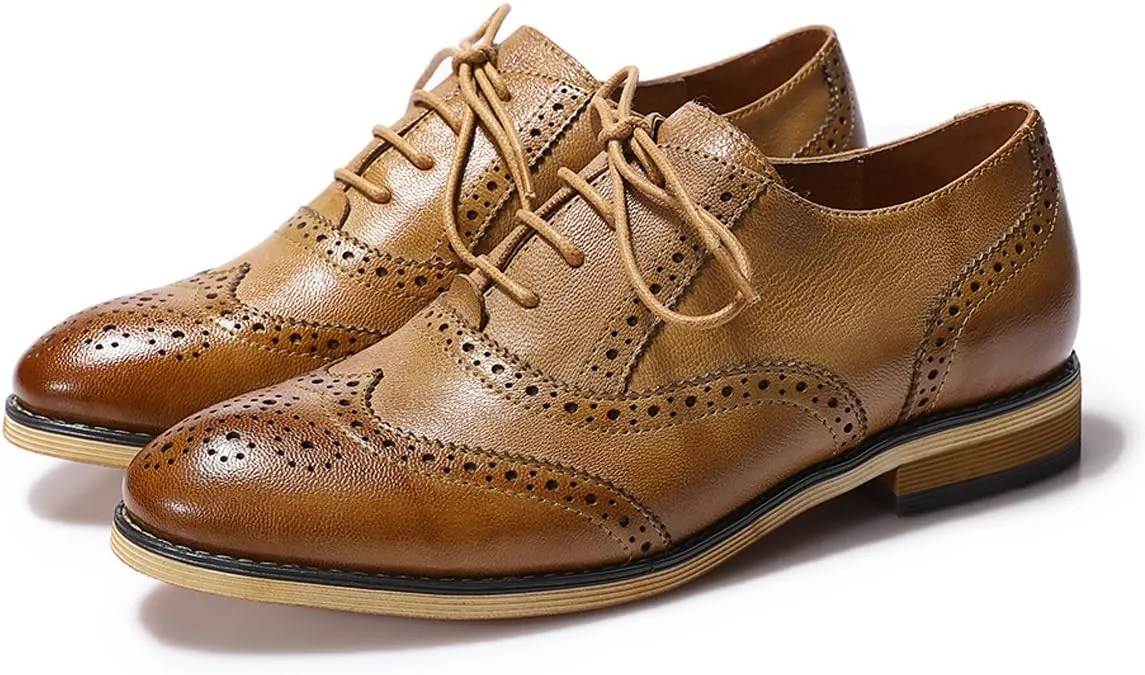 Mona flying Womens Vintage Wingtip Oxfords Ladies Lace up Leather Shoes