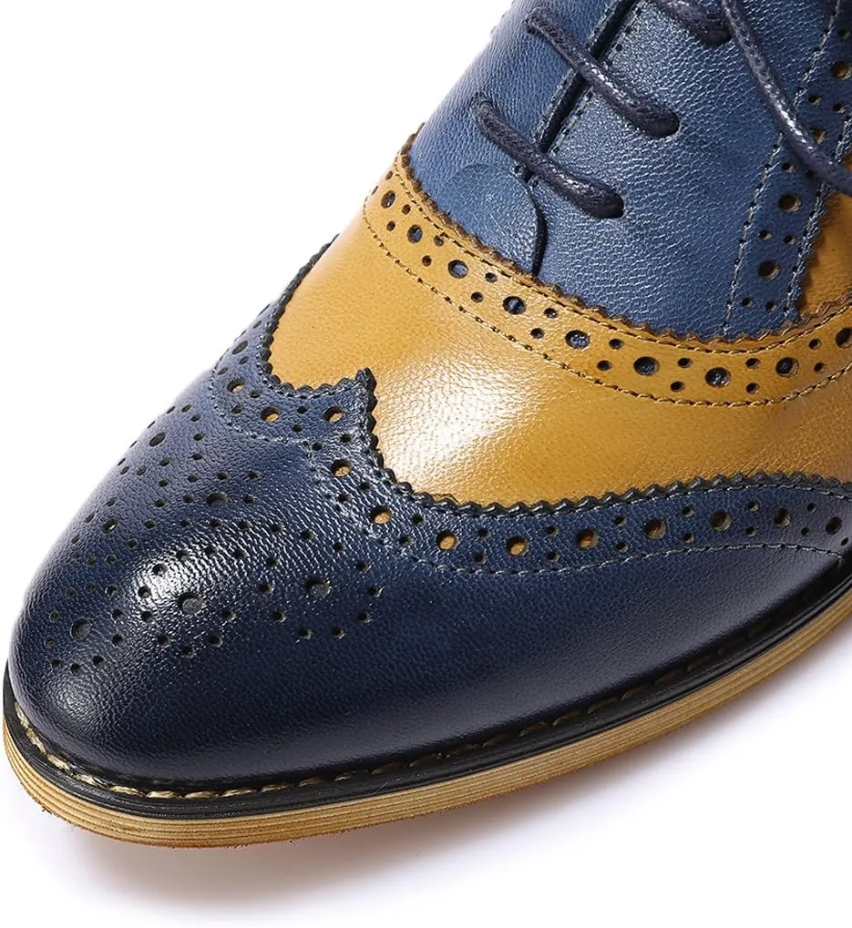 Mona flying Womens Vintage Wingtip Oxfords Ladies Lace up Leather Shoes