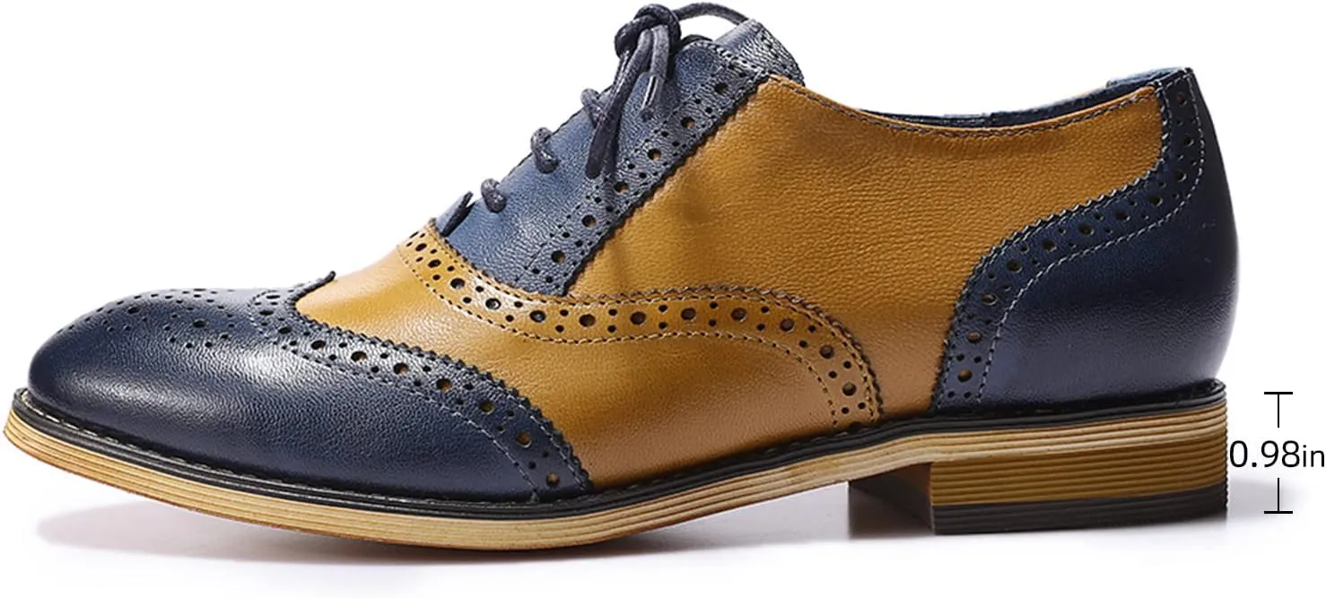 Mona flying Womens Vintage Wingtip Oxfords Ladies Lace up Leather Shoes
