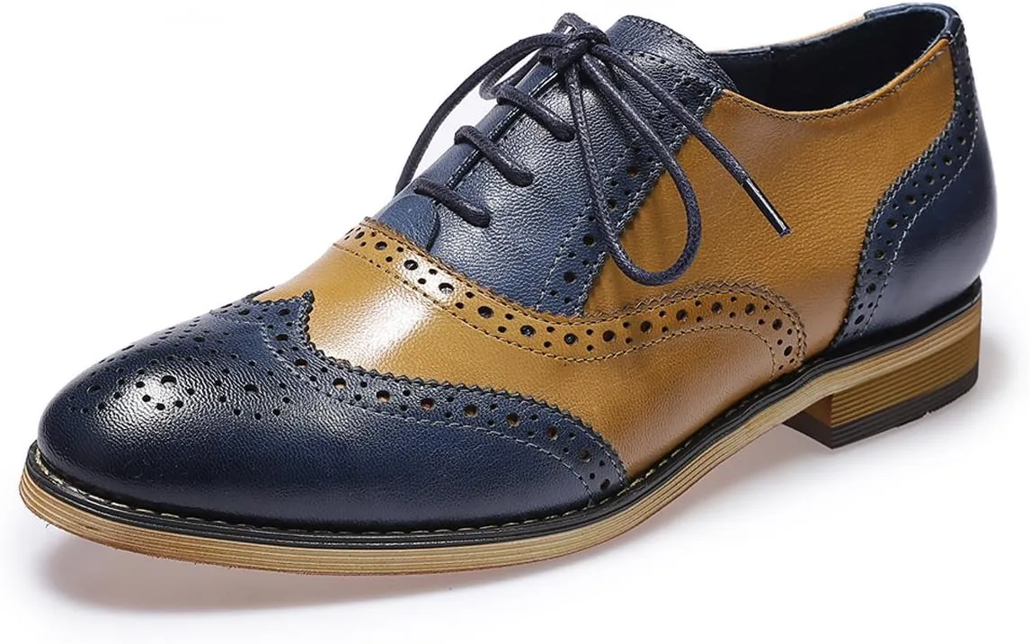 Mona flying Womens Vintage Wingtip Oxfords Ladies Lace up Leather Shoes
