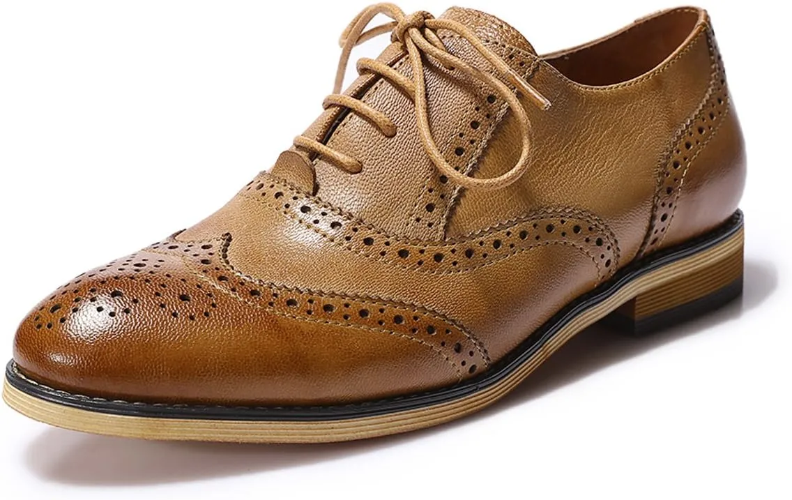 Mona flying Womens Vintage Wingtip Oxfords Ladies Lace up Leather Shoes