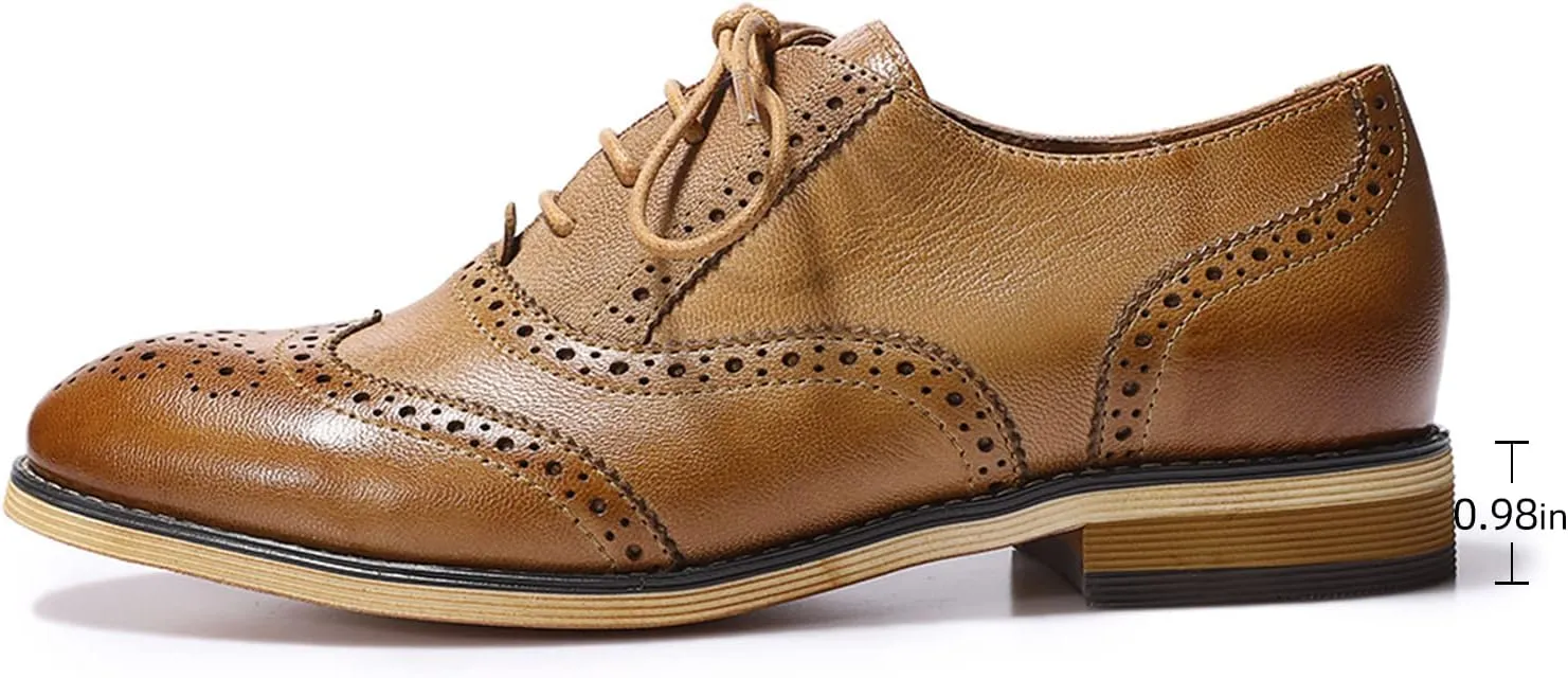 Mona flying Womens Vintage Wingtip Oxfords Ladies Lace up Leather Shoes