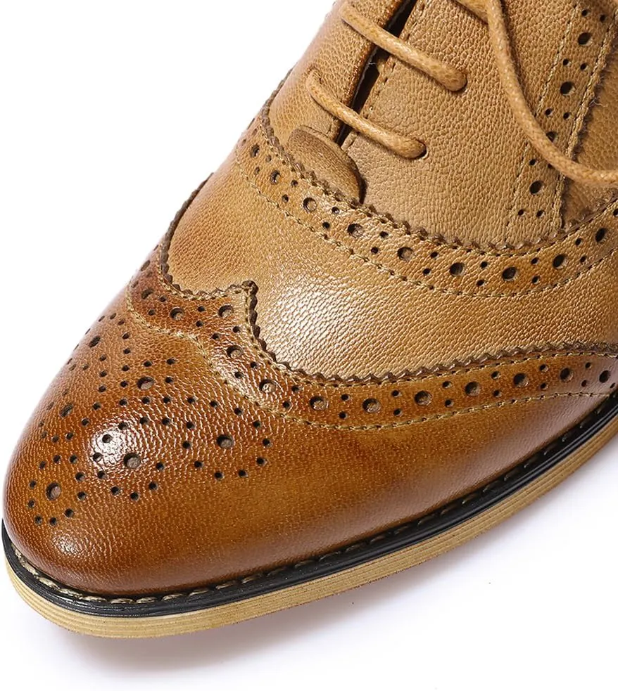 Mona flying Womens Vintage Wingtip Oxfords Ladies Lace up Leather Shoes