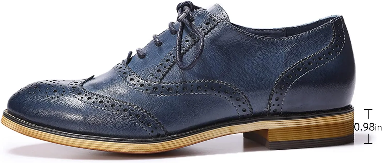 Mona flying Womens Vintage Wingtip Oxfords Ladies Lace up Leather Shoes
