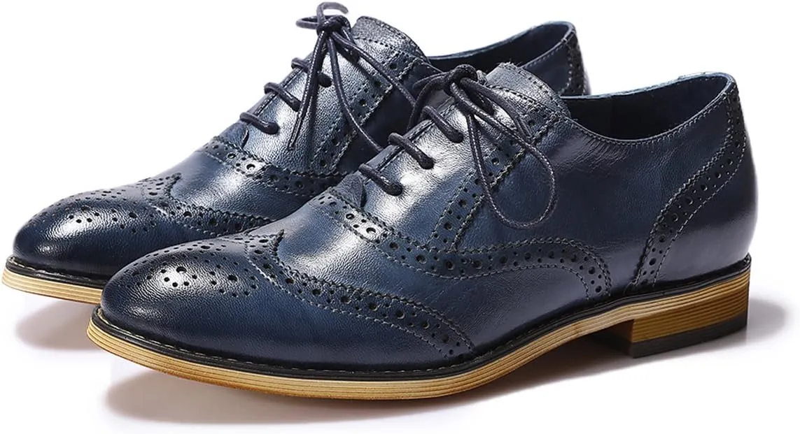 Mona flying Womens Vintage Wingtip Oxfords Ladies Lace up Leather Shoes