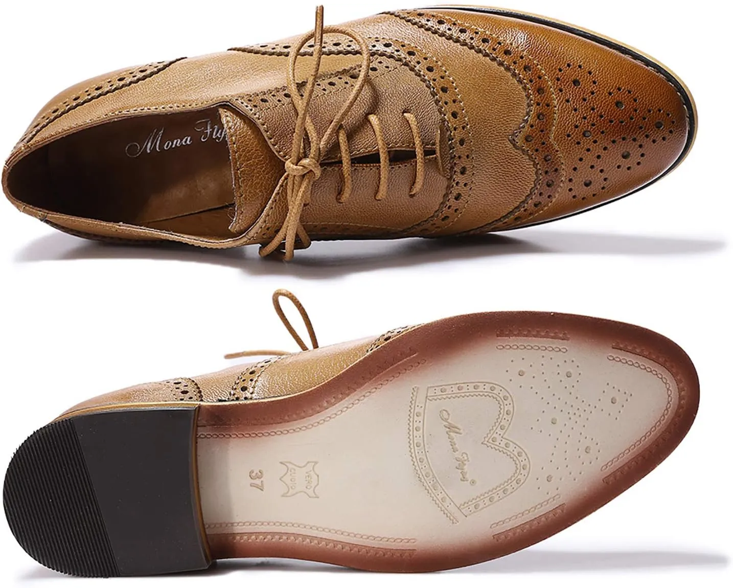 Mona flying Womens Vintage Wingtip Oxfords Ladies Lace up Leather Shoes