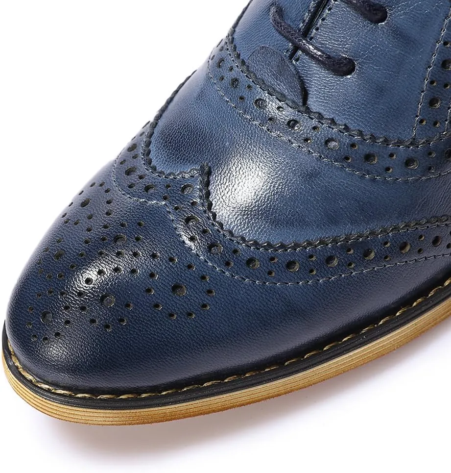 Mona flying Womens Vintage Wingtip Oxfords Ladies Lace up Leather Shoes