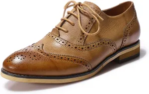 Mona flying Womens Vintage Wingtip Oxfords Ladies Lace up Leather Shoes