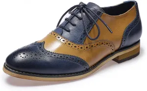 Mona flying Womens Vintage Wingtip Oxfords Ladies Lace up Leather Shoes