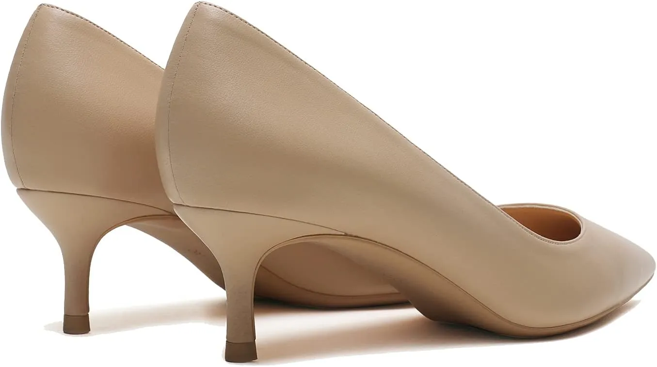 MOOMMO Kitten Heel Pumps Pointed Toe Satin Slip On 2 Inch Mid Heel Dress Shoes Classic Work Pumps for Office Ladies Wedding Bridal Party 4-13 M US