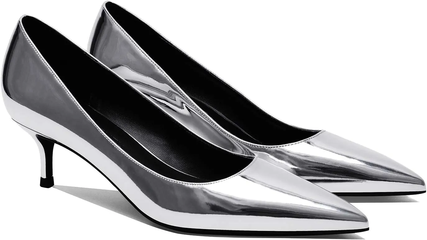 MOOMMO Kitten Heel Pumps Pointed Toe Satin Slip On 2 Inch Mid Heel Dress Shoes Classic Work Pumps for Office Ladies Wedding Bridal Party 4-13 M US