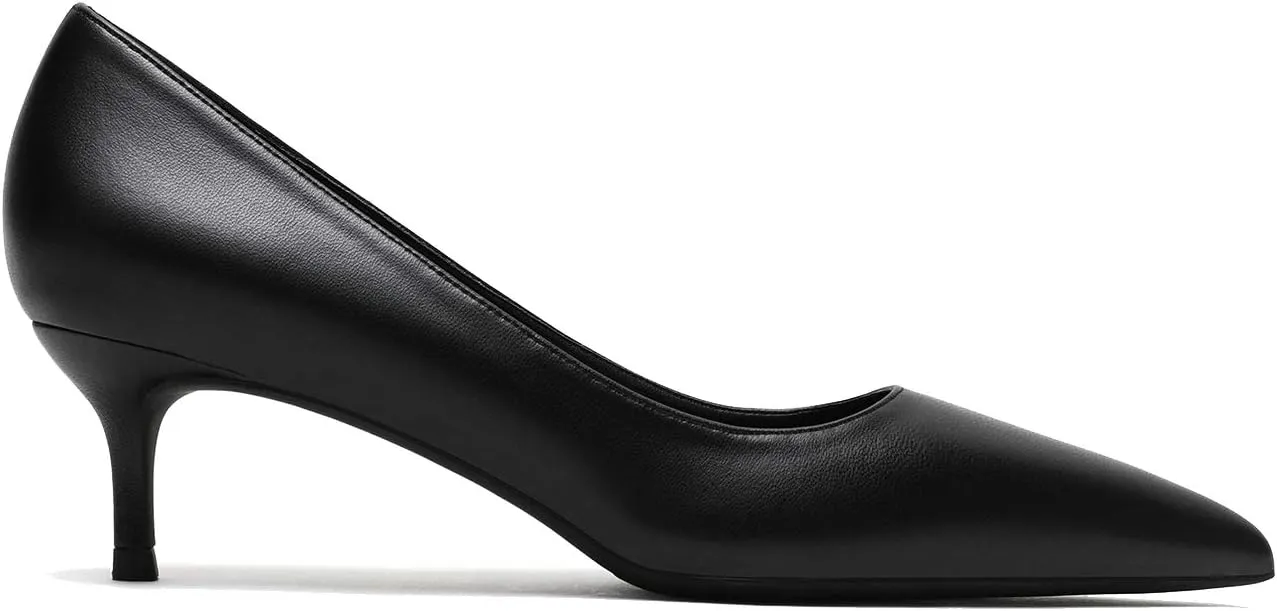 MOOMMO Kitten Heel Pumps Pointed Toe Satin Slip On 2 Inch Mid Heel Dress Shoes Classic Work Pumps for Office Ladies Wedding Bridal Party 4-13 M US