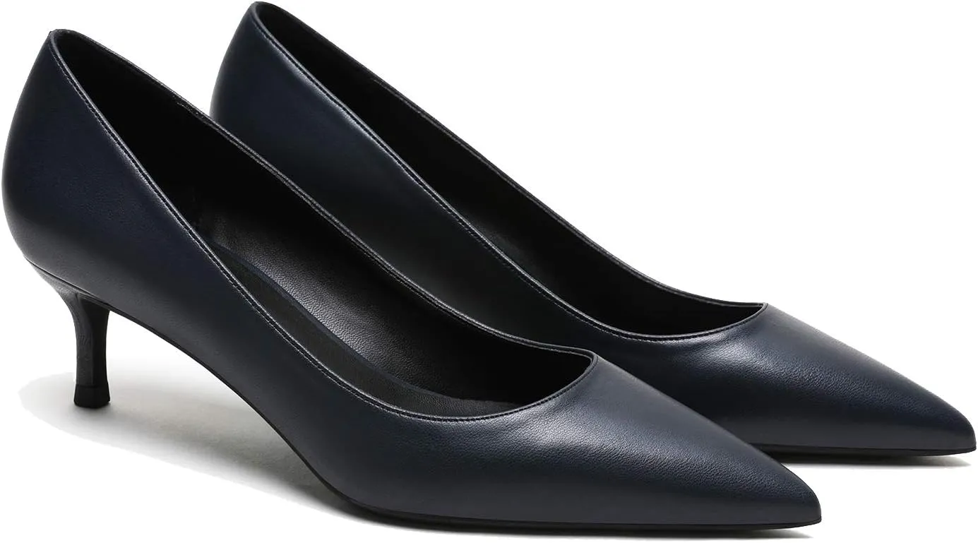 MOOMMO Kitten Heel Pumps Pointed Toe Satin Slip On 2 Inch Mid Heel Dress Shoes Classic Work Pumps for Office Ladies Wedding Bridal Party 4-13 M US