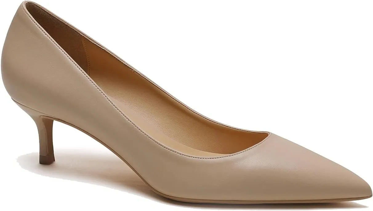 MOOMMO Kitten Heel Pumps Pointed Toe Satin Slip On 2 Inch Mid Heel Dress Shoes Classic Work Pumps for Office Ladies Wedding Bridal Party 4-13 M US