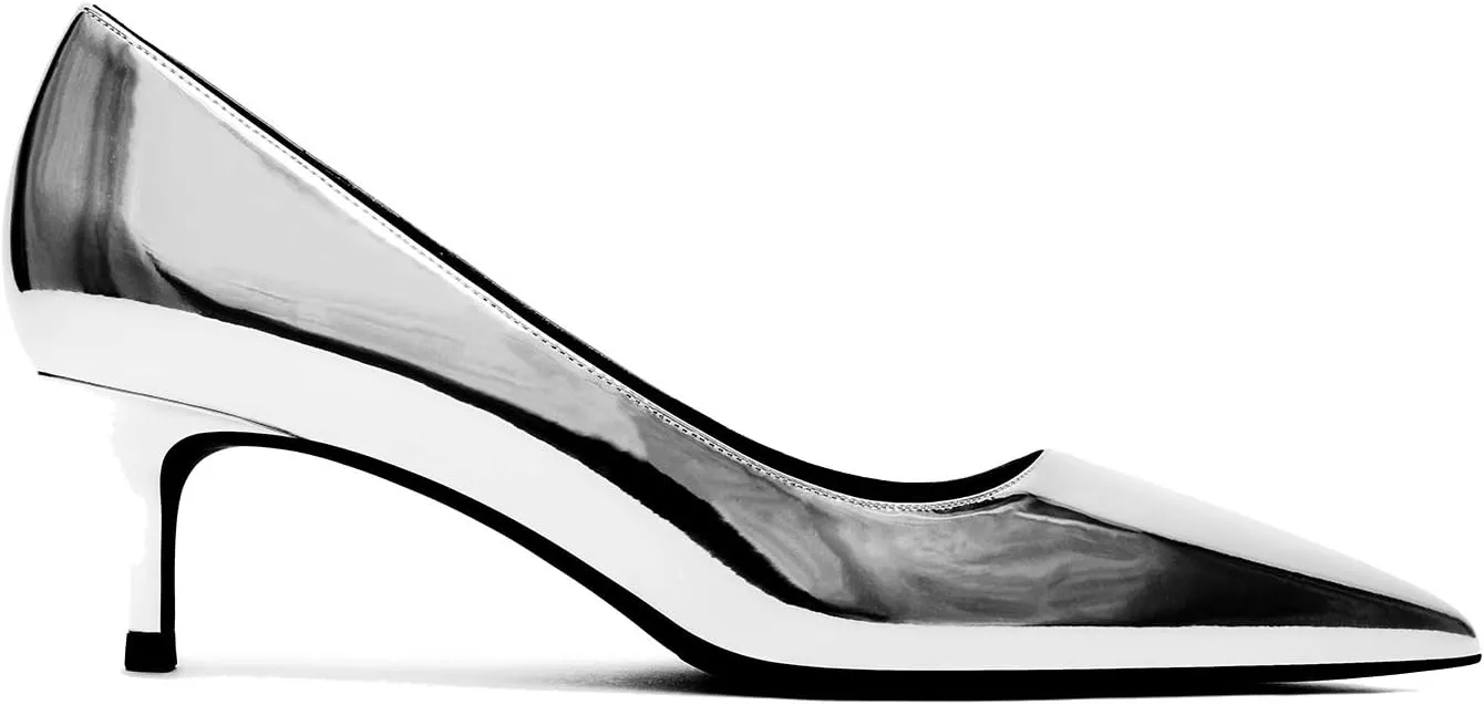 MOOMMO Kitten Heel Pumps Pointed Toe Satin Slip On 2 Inch Mid Heel Dress Shoes Classic Work Pumps for Office Ladies Wedding Bridal Party 4-13 M US