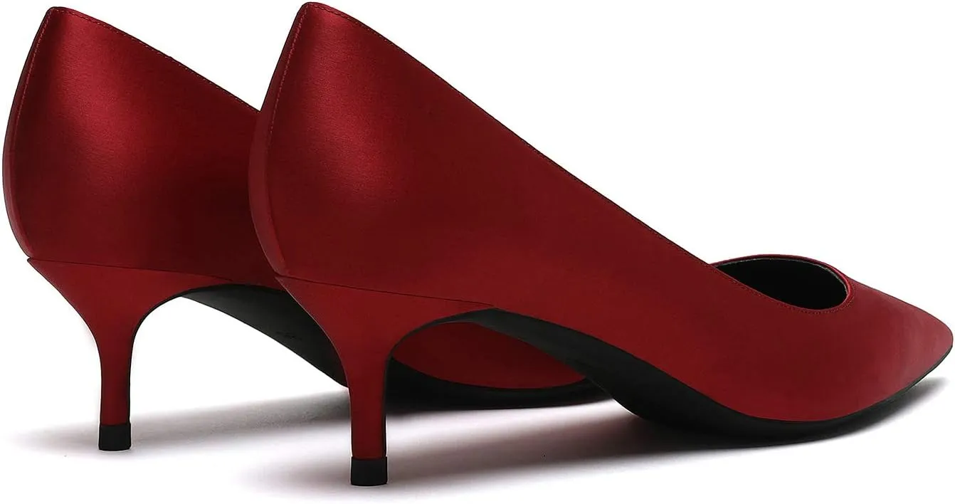 MOOMMO Kitten Heel Pumps Pointed Toe Satin Slip On 2 Inch Mid Heel Dress Shoes Classic Work Pumps for Office Ladies Wedding Bridal Party 4-13 M US
