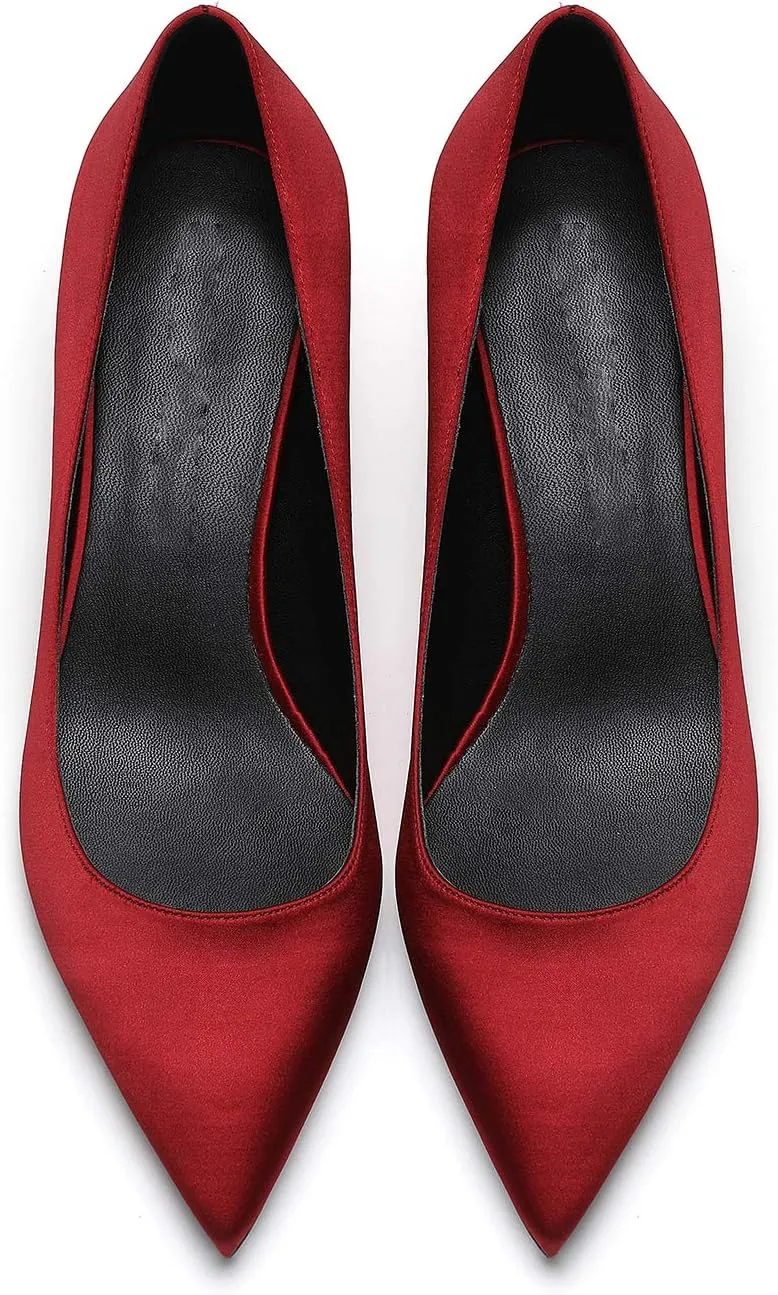 MOOMMO Kitten Heel Pumps Pointed Toe Satin Slip On 2 Inch Mid Heel Dress Shoes Classic Work Pumps for Office Ladies Wedding Bridal Party 4-13 M US