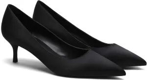 MOOMMO Kitten Heel Pumps Pointed Toe Satin Slip On 2 Inch Mid Heel Dress Shoes Classic Work Pumps for Office Ladies Wedding Bridal Party 4-13 M US