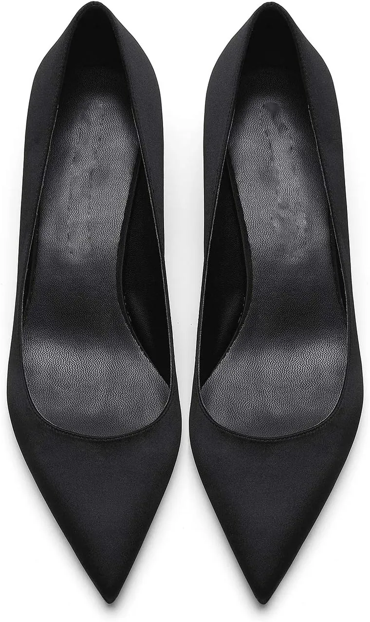 MOOMMO Kitten Heel Pumps Pointed Toe Satin Slip On 2 Inch Mid Heel Dress Shoes Classic Work Pumps for Office Ladies Wedding Bridal Party 4-13 M US