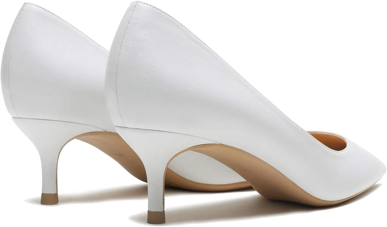 MOOMMO Kitten Heel Pumps Pointed Toe Satin Slip On 2 Inch Mid Heel Dress Shoes Classic Work Pumps for Office Ladies Wedding Bridal Party 4-13 M US