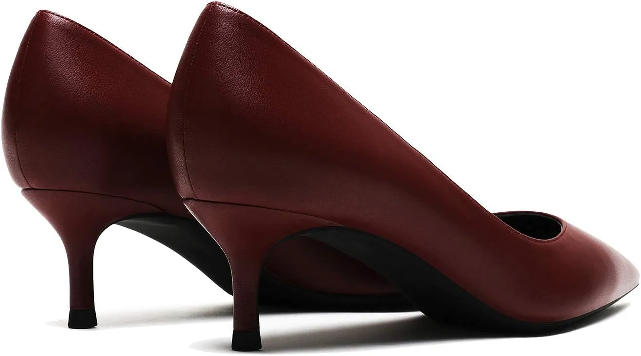 MOOMMO Kitten Heel Pumps Pointed Toe Satin Slip On 2 Inch Mid Heel Dress Shoes Classic Work Pumps for Office Ladies Wedding Bridal Party 4-13 M US