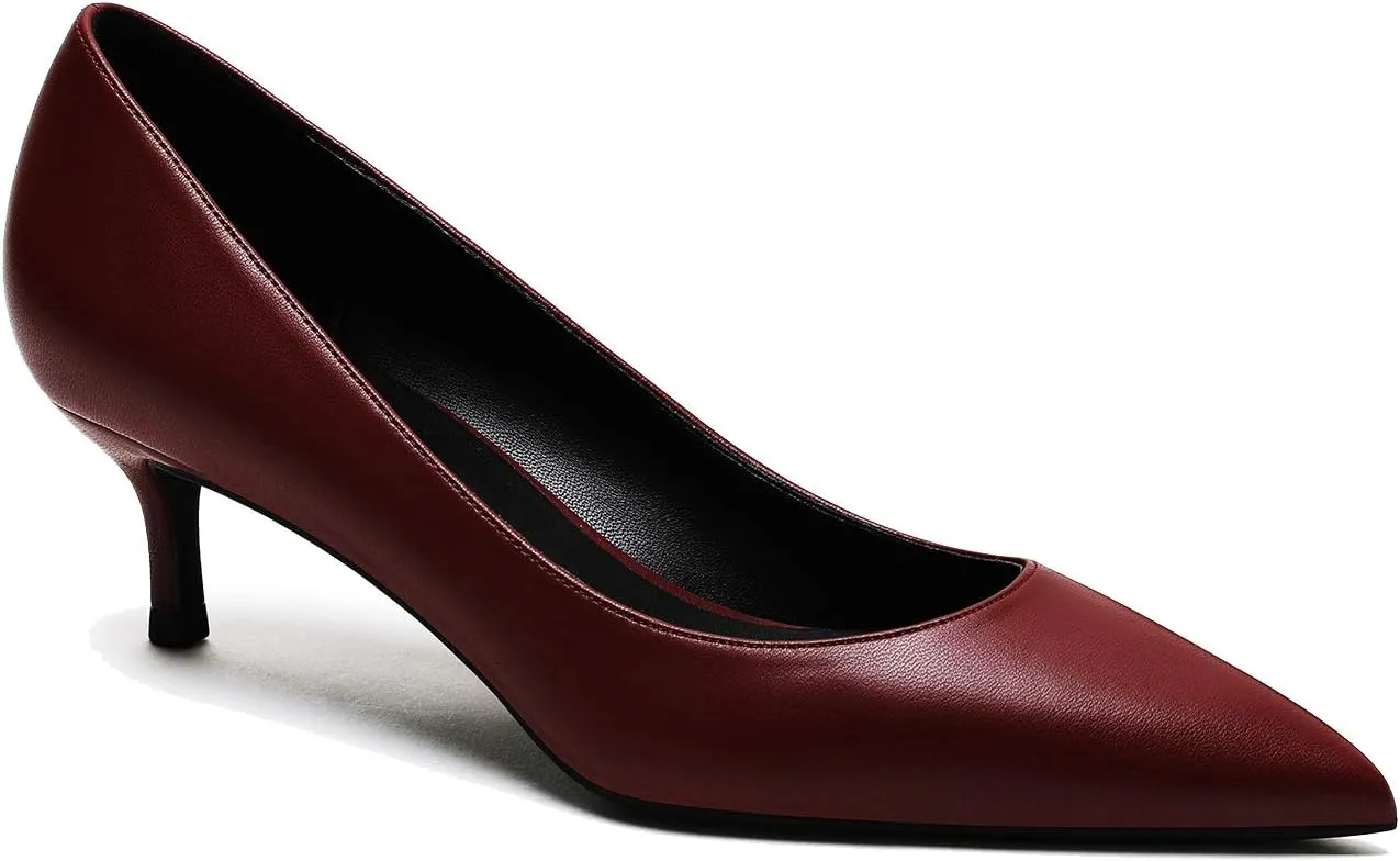MOOMMO Kitten Heel Pumps Pointed Toe Satin Slip On 2 Inch Mid Heel Dress Shoes Classic Work Pumps for Office Ladies Wedding Bridal Party 4-13 M US