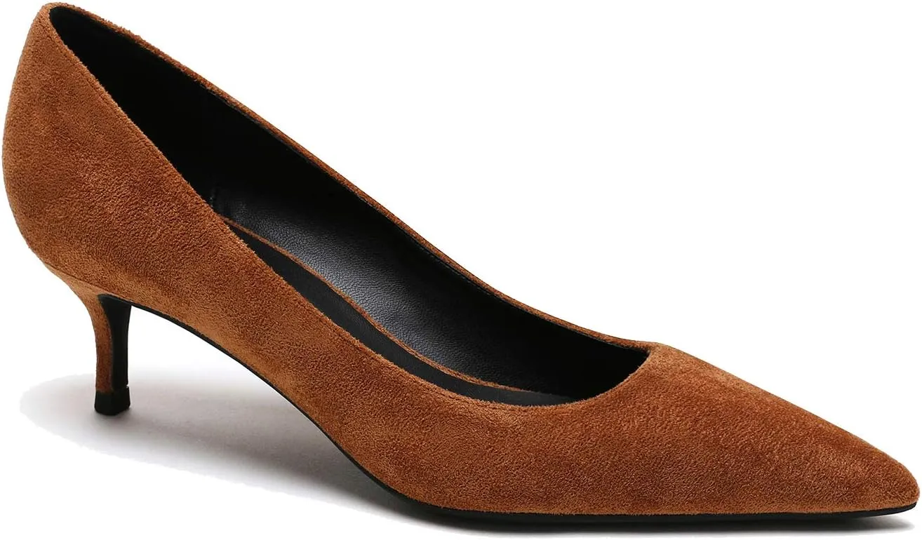 MOOMMO Kitten Heel Pumps Pointed Toe Satin Slip On 2 Inch Mid Heel Dress Shoes Classic Work Pumps for Office Ladies Wedding Bridal Party 4-13 M US
