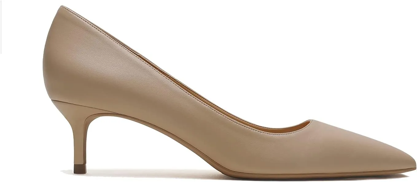 MOOMMO Kitten Heel Pumps Pointed Toe Satin Slip On 2 Inch Mid Heel Dress Shoes Classic Work Pumps for Office Ladies Wedding Bridal Party 4-13 M US