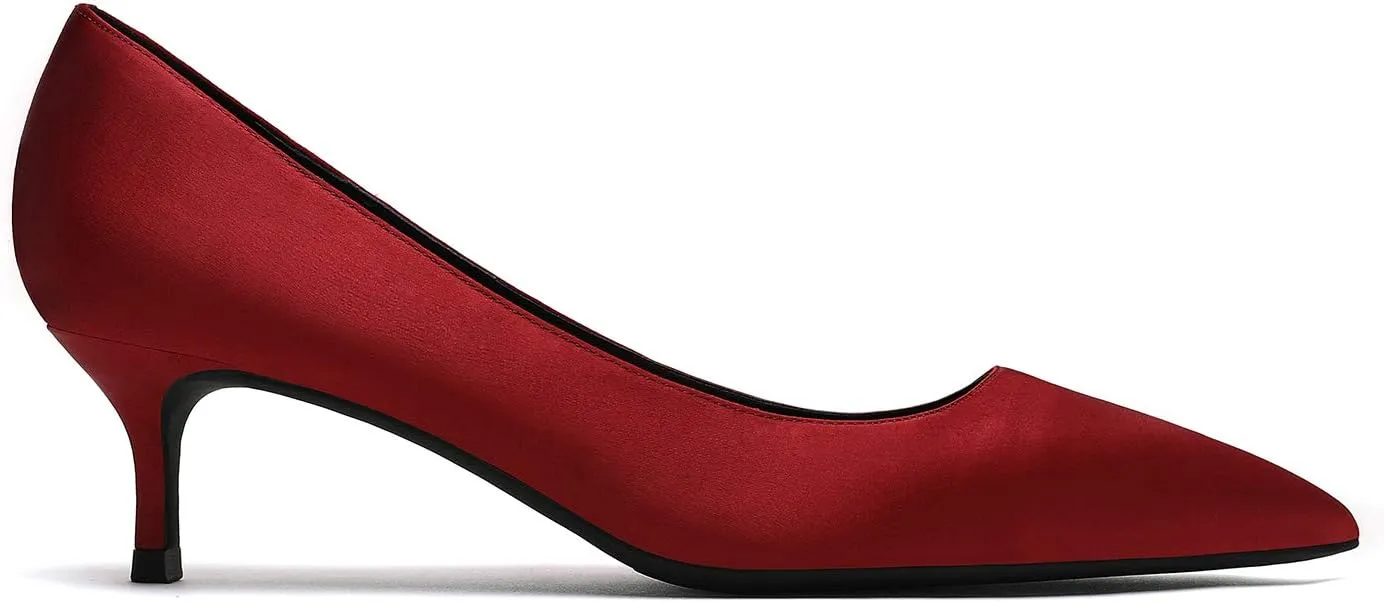 MOOMMO Kitten Heel Pumps Pointed Toe Satin Slip On 2 Inch Mid Heel Dress Shoes Classic Work Pumps for Office Ladies Wedding Bridal Party 4-13 M US