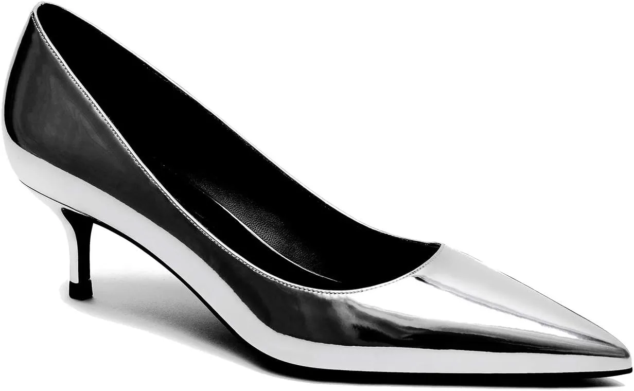 MOOMMO Kitten Heel Pumps Pointed Toe Satin Slip On 2 Inch Mid Heel Dress Shoes Classic Work Pumps for Office Ladies Wedding Bridal Party 4-13 M US