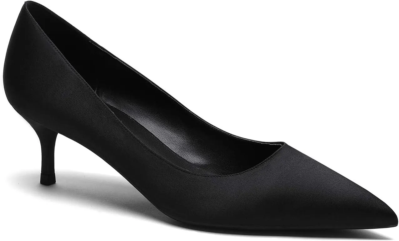 MOOMMO Kitten Heel Pumps Pointed Toe Satin Slip On 2 Inch Mid Heel Dress Shoes Classic Work Pumps for Office Ladies Wedding Bridal Party 4-13 M US