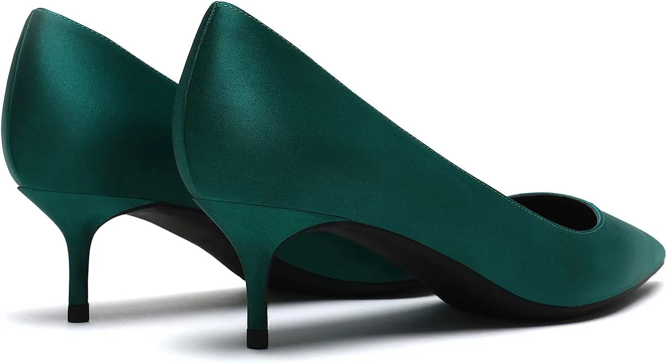 MOOMMO Kitten Heel Pumps Pointed Toe Satin Slip On 2 Inch Mid Heel Dress Shoes Classic Work Pumps for Office Ladies Wedding Bridal Party 4-13 M US