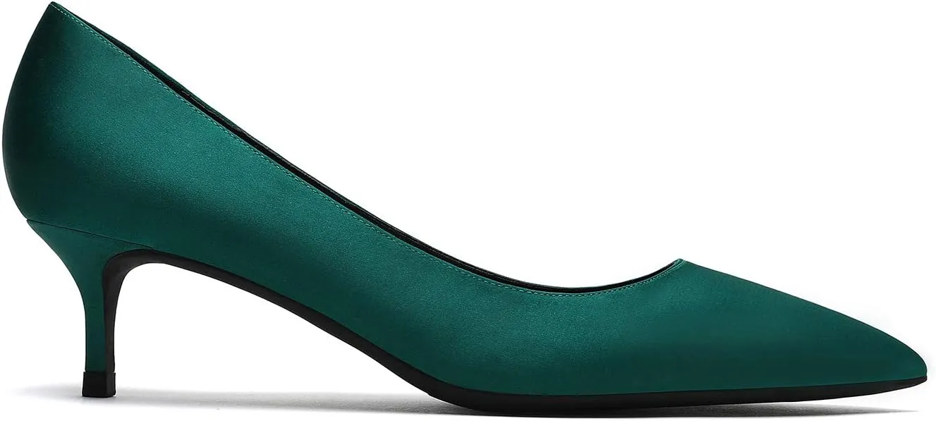 MOOMMO Kitten Heel Pumps Pointed Toe Satin Slip On 2 Inch Mid Heel Dress Shoes Classic Work Pumps for Office Ladies Wedding Bridal Party 4-13 M US