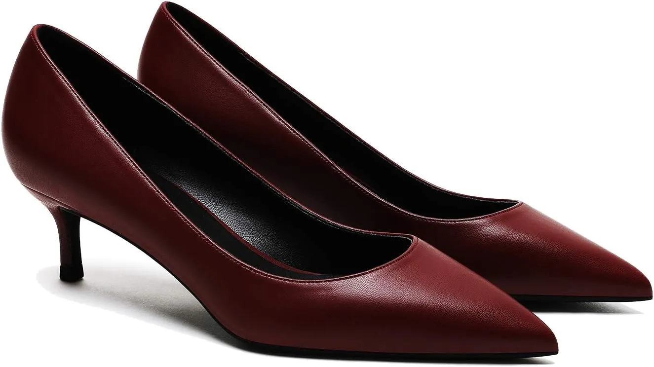 MOOMMO Kitten Heel Pumps Pointed Toe Satin Slip On 2 Inch Mid Heel Dress Shoes Classic Work Pumps for Office Ladies Wedding Bridal Party 4-13 M US