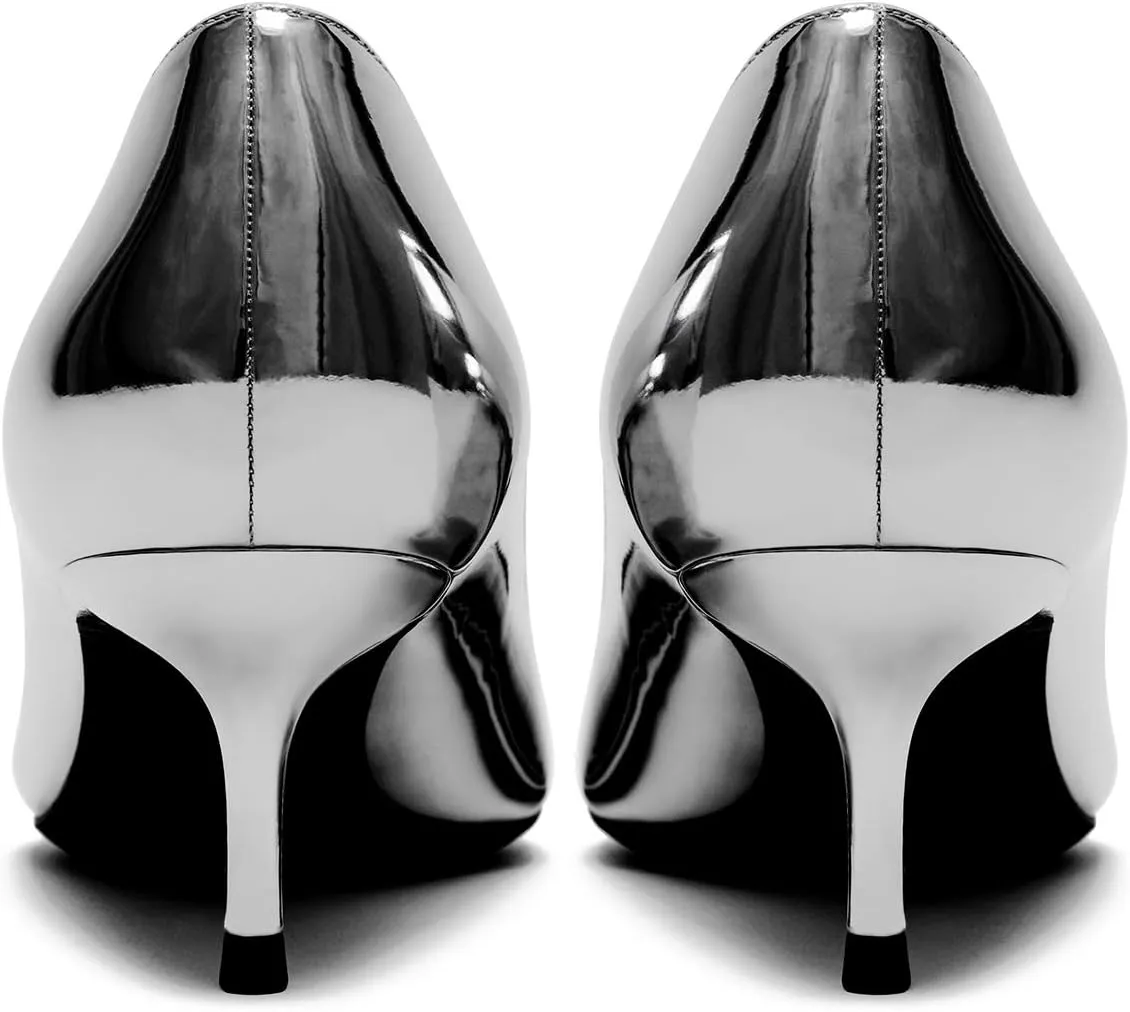 MOOMMO Kitten Heel Pumps Pointed Toe Satin Slip On 2 Inch Mid Heel Dress Shoes Classic Work Pumps for Office Ladies Wedding Bridal Party 4-13 M US