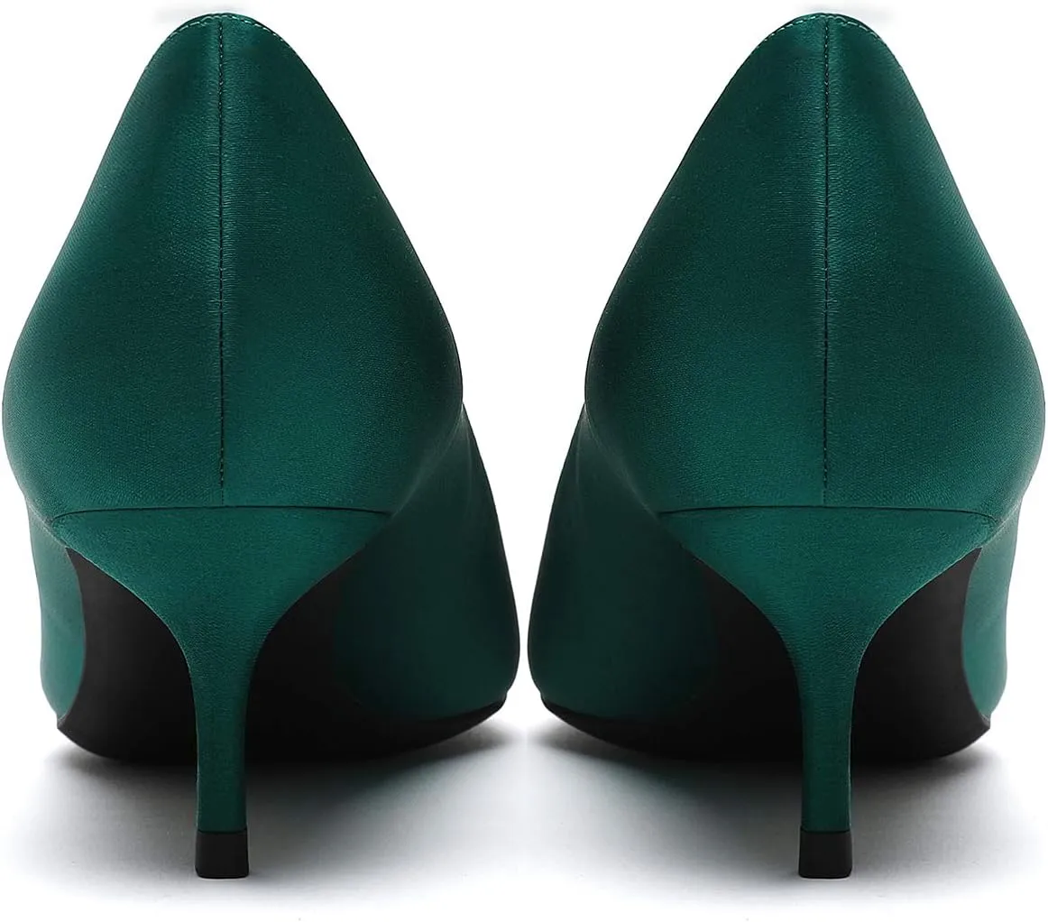 MOOMMO Kitten Heel Pumps Pointed Toe Satin Slip On 2 Inch Mid Heel Dress Shoes Classic Work Pumps for Office Ladies Wedding Bridal Party 4-13 M US
