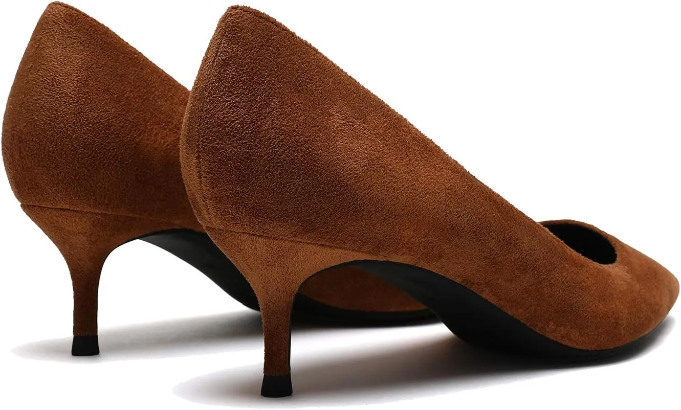 MOOMMO Kitten Heel Pumps Pointed Toe Satin Slip On 2 Inch Mid Heel Dress Shoes Classic Work Pumps for Office Ladies Wedding Bridal Party 4-13 M US