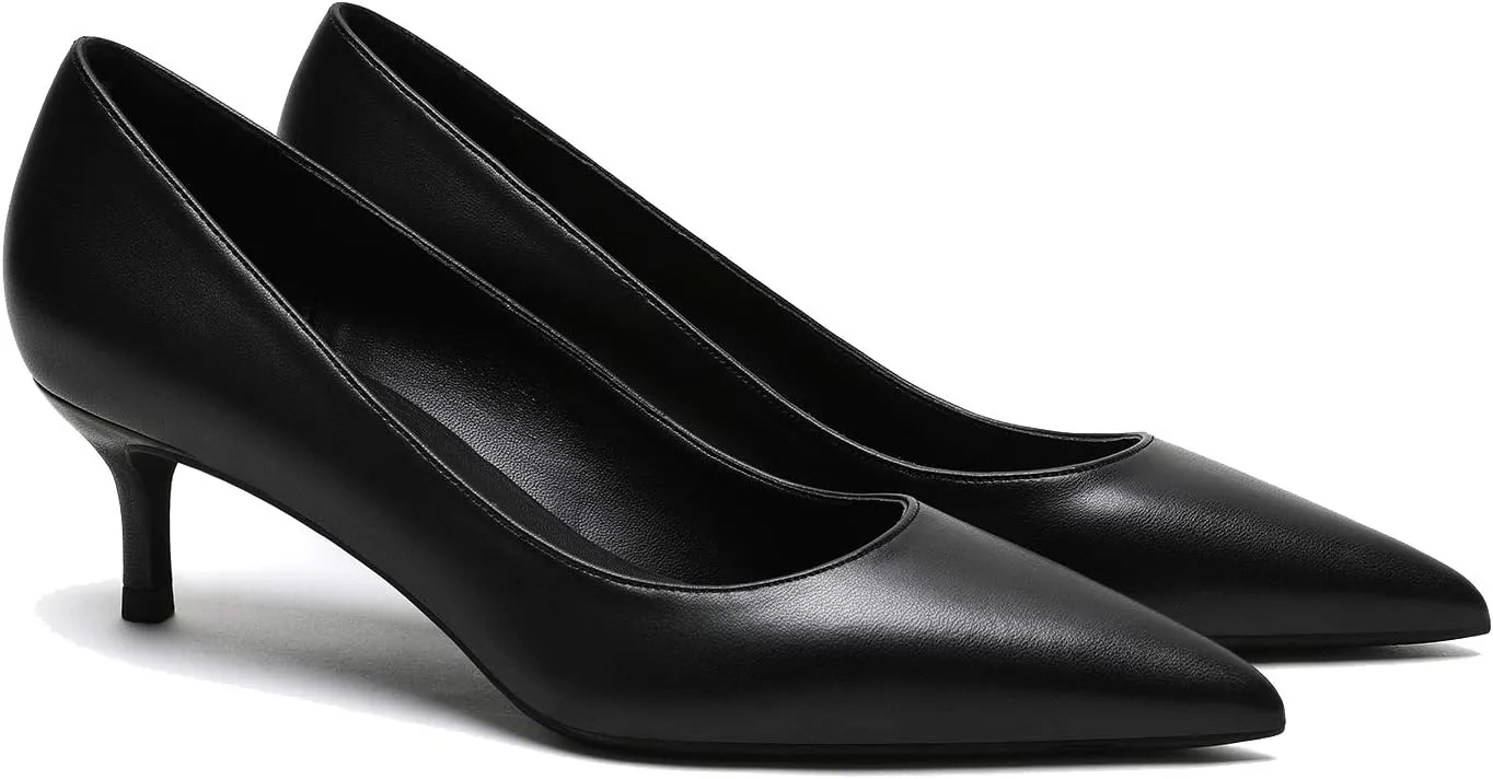 MOOMMO Kitten Heel Pumps Pointed Toe Satin Slip On 2 Inch Mid Heel Dress Shoes Classic Work Pumps for Office Ladies Wedding Bridal Party 4-13 M US