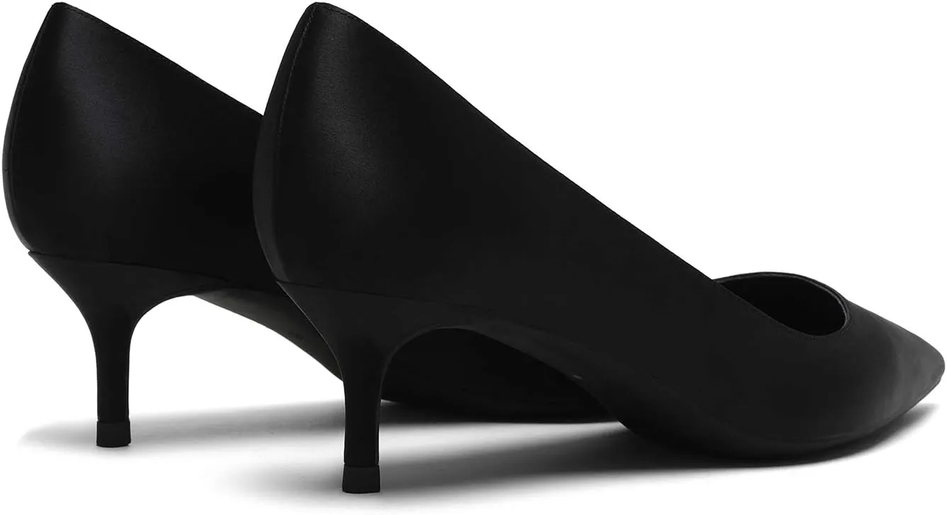 MOOMMO Kitten Heel Pumps Pointed Toe Satin Slip On 2 Inch Mid Heel Dress Shoes Classic Work Pumps for Office Ladies Wedding Bridal Party 4-13 M US