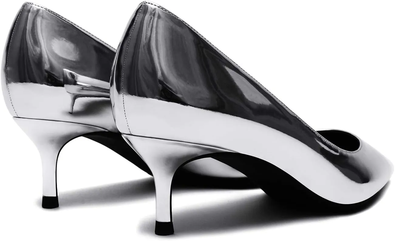 MOOMMO Kitten Heel Pumps Pointed Toe Satin Slip On 2 Inch Mid Heel Dress Shoes Classic Work Pumps for Office Ladies Wedding Bridal Party 4-13 M US