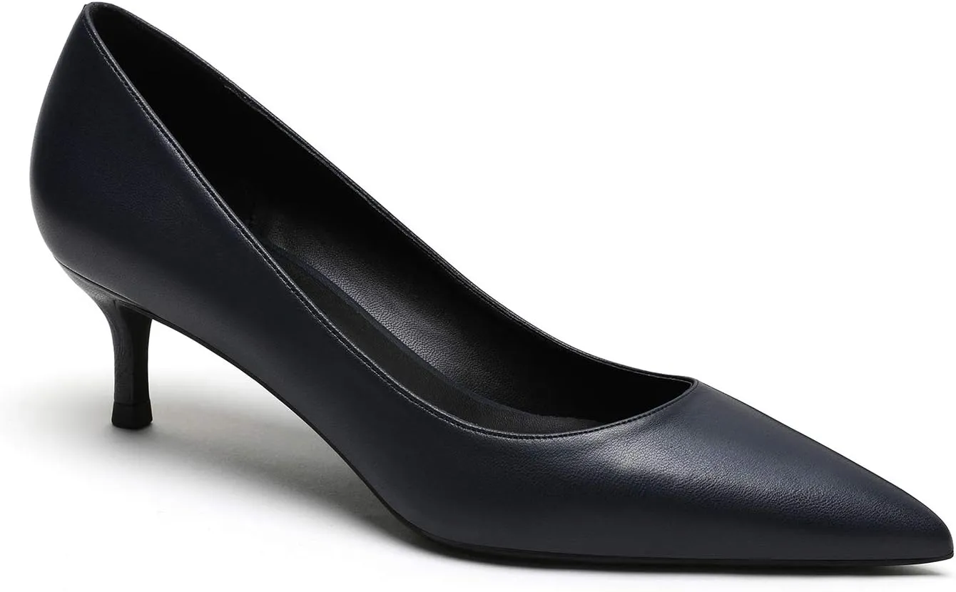 MOOMMO Kitten Heel Pumps Pointed Toe Satin Slip On 2 Inch Mid Heel Dress Shoes Classic Work Pumps for Office Ladies Wedding Bridal Party 4-13 M US