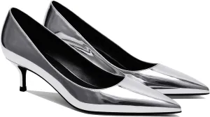 MOOMMO Kitten Heel Pumps Pointed Toe Satin Slip On 2 Inch Mid Heel Dress Shoes Classic Work Pumps for Office Ladies Wedding Bridal Party 4-13 M US