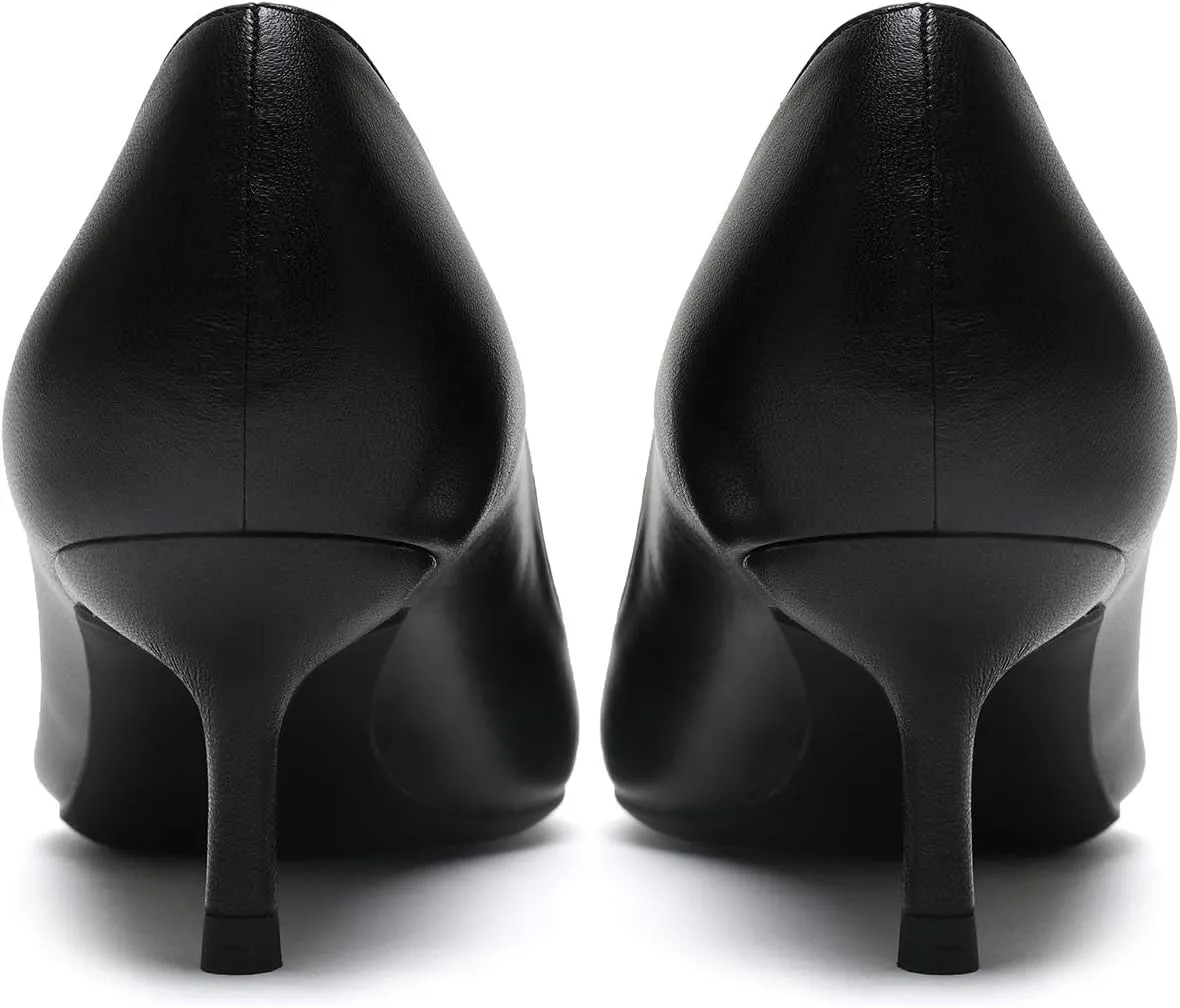 MOOMMO Kitten Heel Pumps Pointed Toe Satin Slip On 2 Inch Mid Heel Dress Shoes Classic Work Pumps for Office Ladies Wedding Bridal Party 4-13 M US