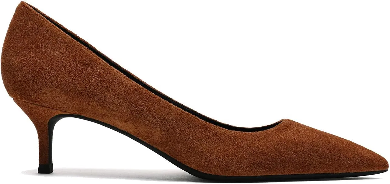 MOOMMO Kitten Heel Pumps Pointed Toe Satin Slip On 2 Inch Mid Heel Dress Shoes Classic Work Pumps for Office Ladies Wedding Bridal Party 4-13 M US