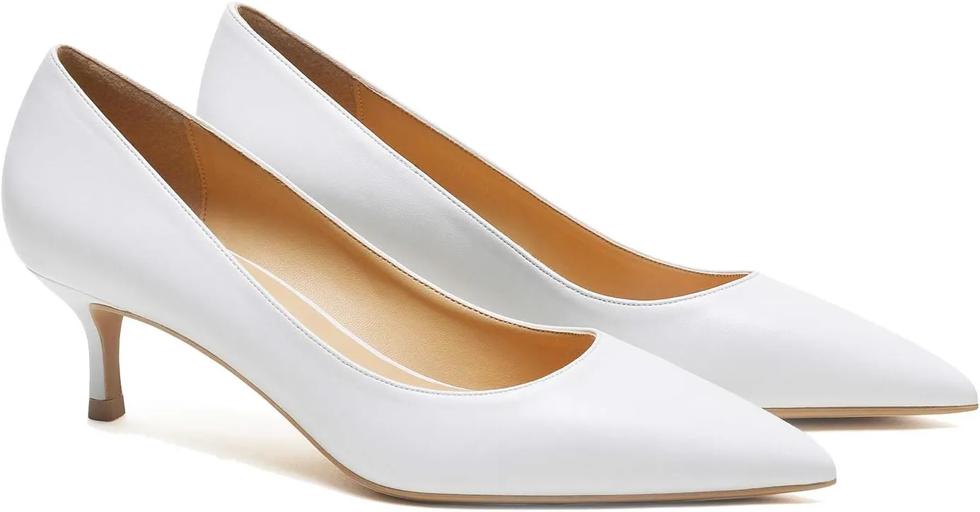 MOOMMO Kitten Heel Pumps Pointed Toe Satin Slip On 2 Inch Mid Heel Dress Shoes Classic Work Pumps for Office Ladies Wedding Bridal Party 4-13 M US