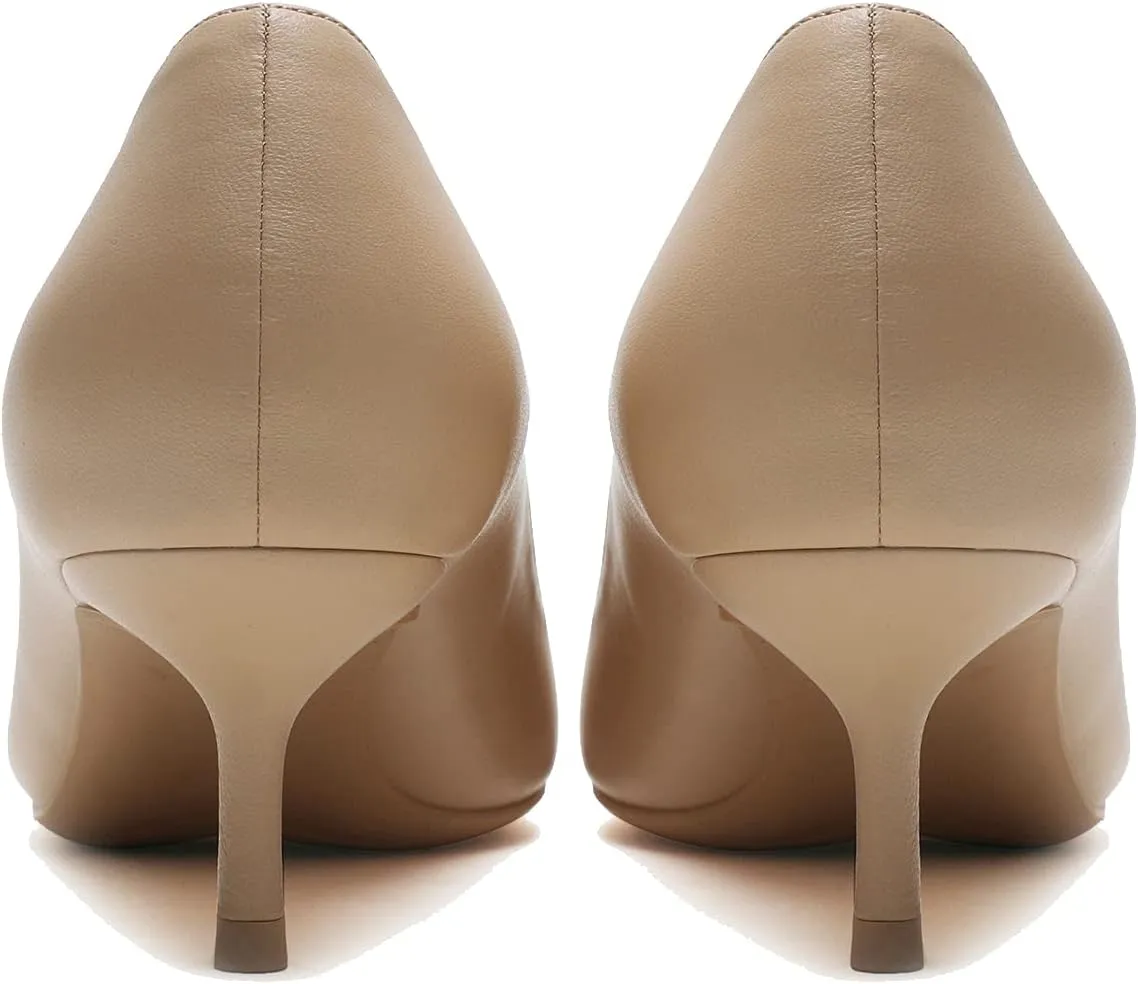 MOOMMO Kitten Heel Pumps Pointed Toe Satin Slip On 2 Inch Mid Heel Dress Shoes Classic Work Pumps for Office Ladies Wedding Bridal Party 4-13 M US