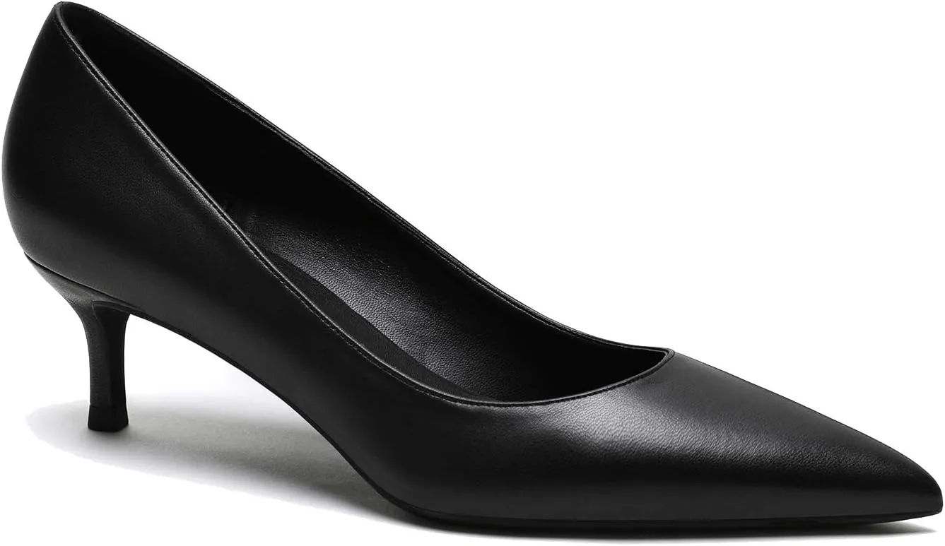 MOOMMO Kitten Heel Pumps Pointed Toe Satin Slip On 2 Inch Mid Heel Dress Shoes Classic Work Pumps for Office Ladies Wedding Bridal Party 4-13 M US