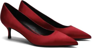 MOOMMO Kitten Heel Pumps Pointed Toe Satin Slip On 2 Inch Mid Heel Dress Shoes Classic Work Pumps for Office Ladies Wedding Bridal Party 4-13 M US