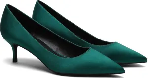MOOMMO Kitten Heel Pumps Pointed Toe Satin Slip On 2 Inch Mid Heel Dress Shoes Classic Work Pumps for Office Ladies Wedding Bridal Party 4-13 M US