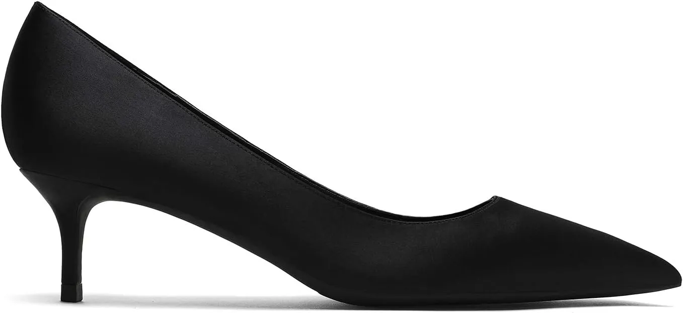 MOOMMO Kitten Heel Pumps Pointed Toe Satin Slip On 2 Inch Mid Heel Dress Shoes Classic Work Pumps for Office Ladies Wedding Bridal Party 4-13 M US